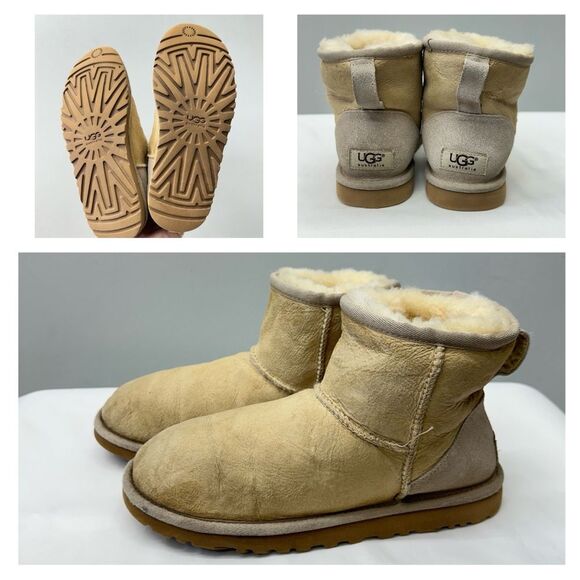 UGG Classic Mini light brown genuine sheepskin low boots booties women’s 6 - Picture 1 of 9